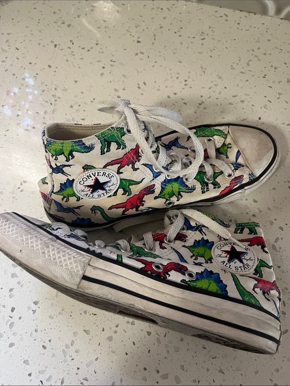 Converse Kids High Top Sneakers - White with Green, Blue & Red Dinosaur Print 4